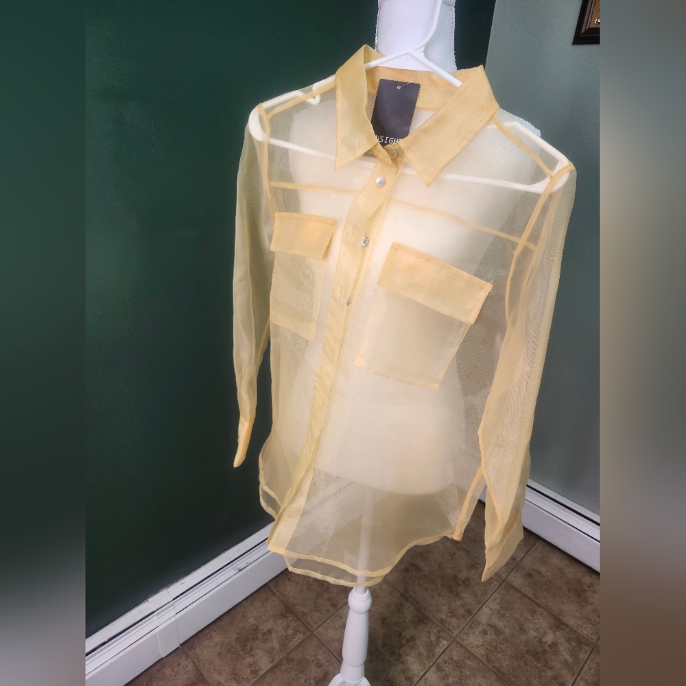 Insight Sheer Yellow Button-Up Blouse - Picture 2 of 4
